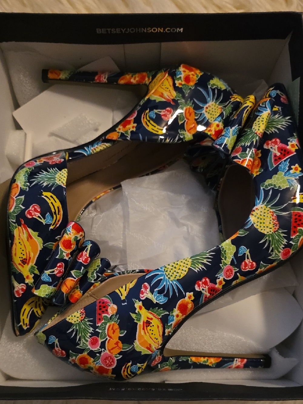Betsey Johnson Navy Floral & Fruit Print Pointed-Toe Stilettos